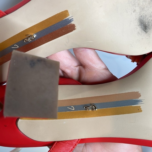 Sam Edelman | Clare Ankle Strap Heels Pom Pom Details in Bright Poppy Size 7 - Picture 6 of 6